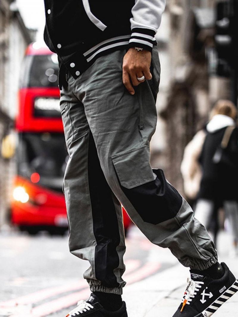 Cargo Pants Patchwork Μπλοκ χρώματος Lace-Up Fall Casual Ανδρικό Παντελόνι