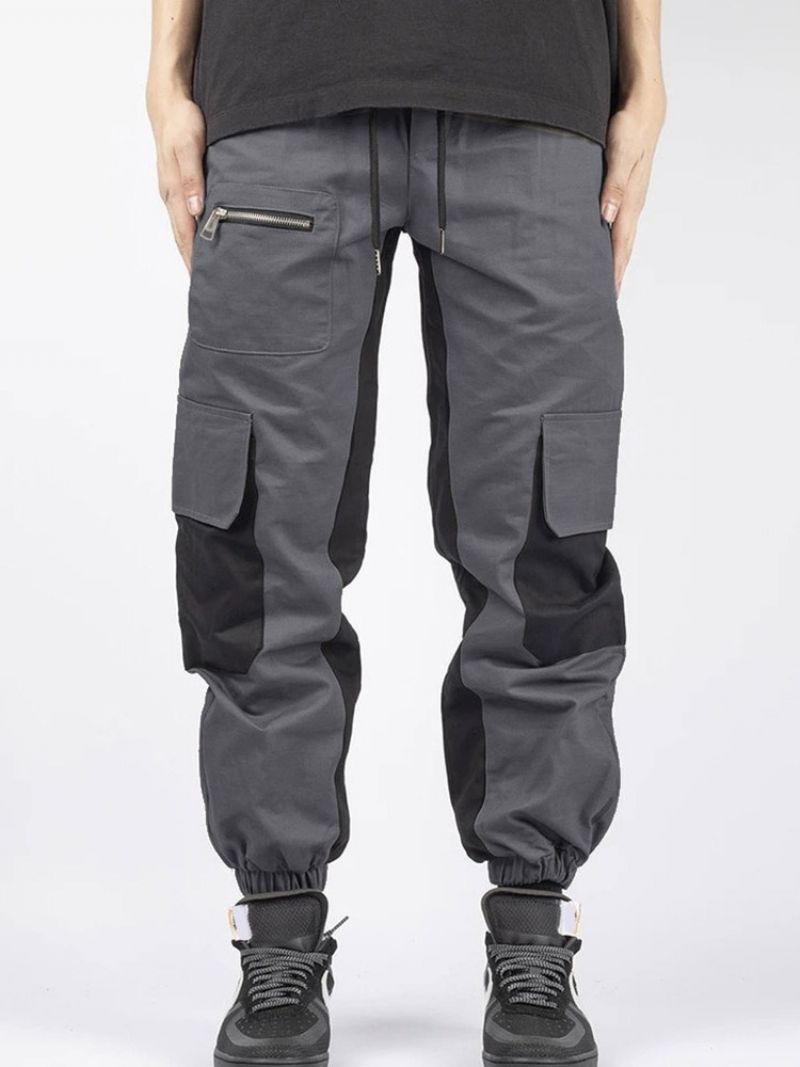 Cargo Pants Patchwork Μπλοκ χρώματος Lace-Up Fall Casual Ανδρικό Παντελόνι