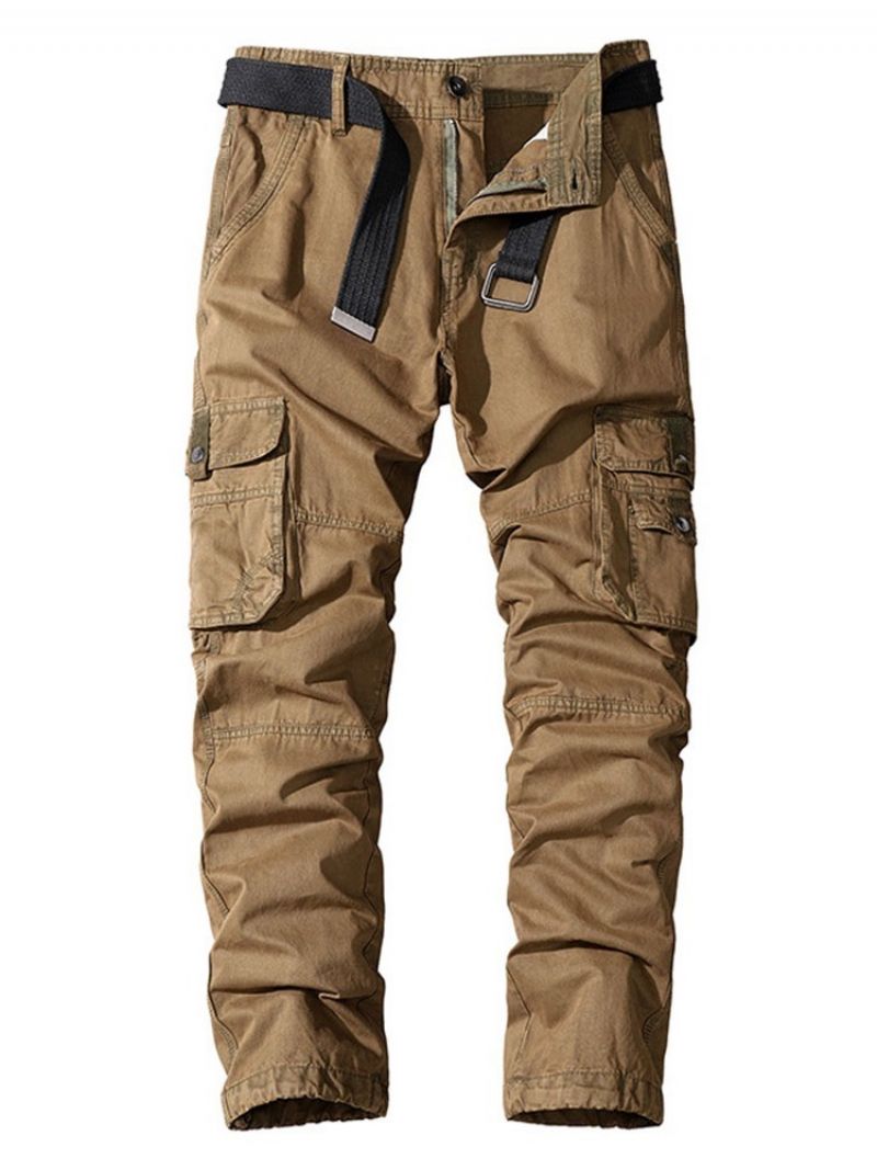 Cargo Pants Pocket Ίσιο Μονόχρωμο Αντρικό Καθημερινό Παντελόνι Με Μέση Μέση Τεσσάρων Εποχών