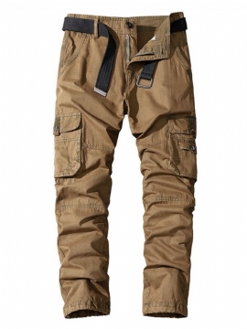 Cargo Pants Pocket Ίσιο Μονόχρωμο Αντρικό Καθημερινό Παντελόνι Με Μέση Μέση Τεσσάρων Εποχών