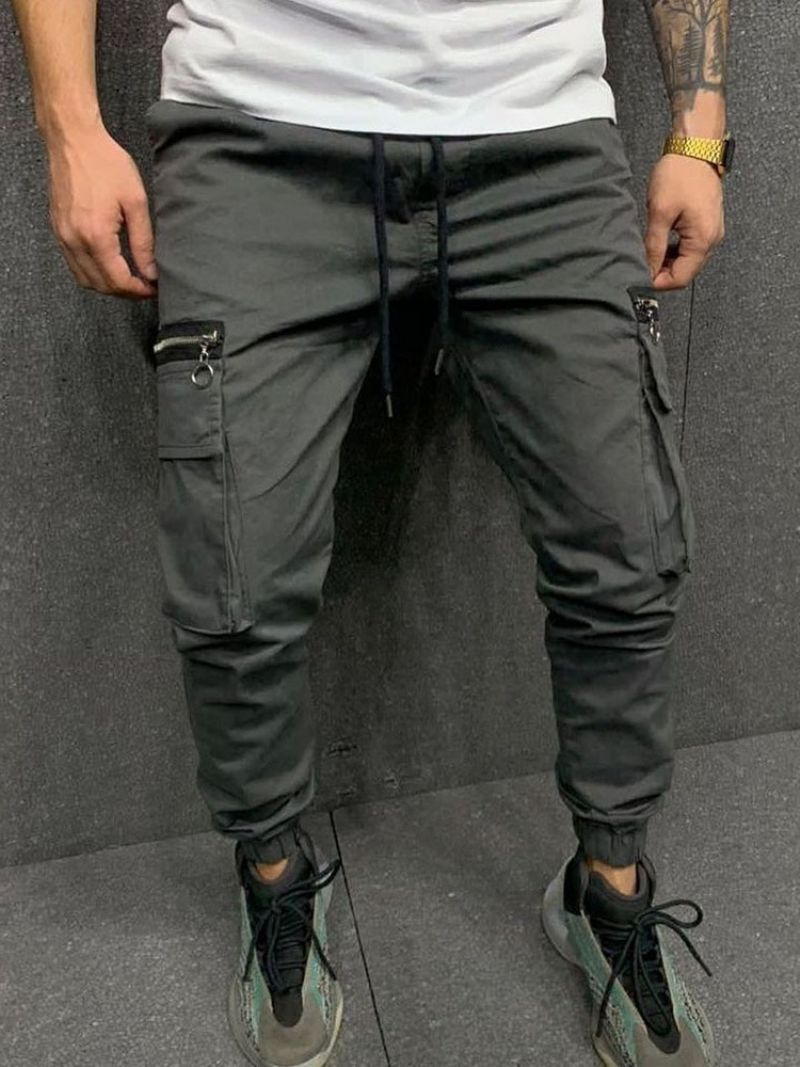 Cargo Pants Pocket Pencil Pants Απλό Ανδρικό Παντελόνι Με Μέση Μέση