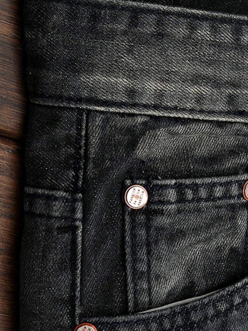 Μοναδικό Ανδρικό Παντελόνι Straight Denim Holes Medal Patched