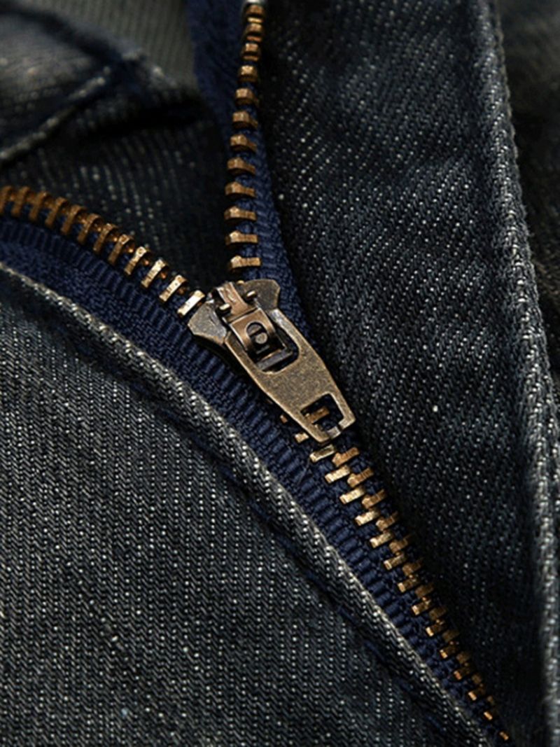 Μοναδικό Ανδρικό Παντελόνι Straight Denim Holes Medal Patched