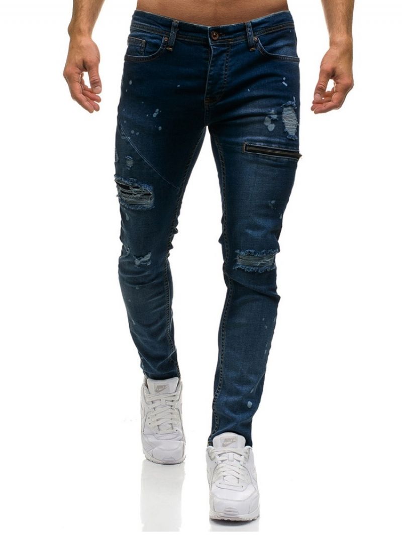 Απλό Inelastic Worn Ανδρικό Casual Ripped Jeans