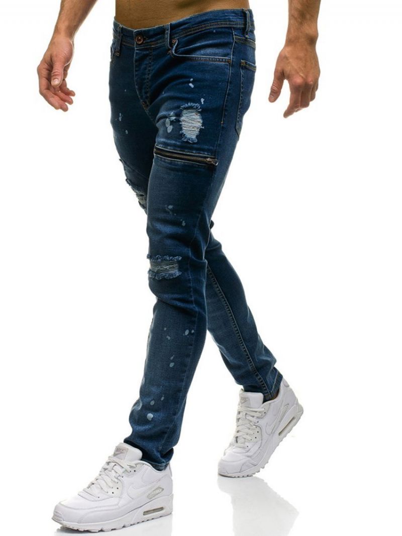 Απλό Inelastic Worn Ανδρικό Casual Ripped Jeans