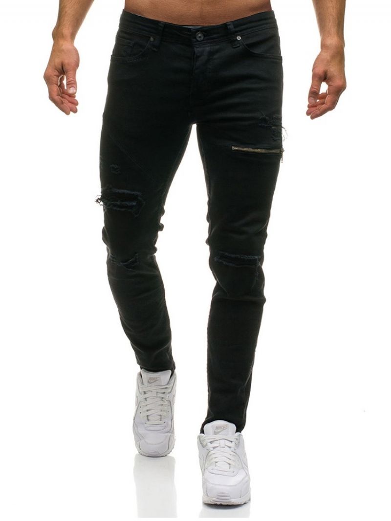 Απλό Inelastic Worn Ανδρικό Casual Ripped Jeans