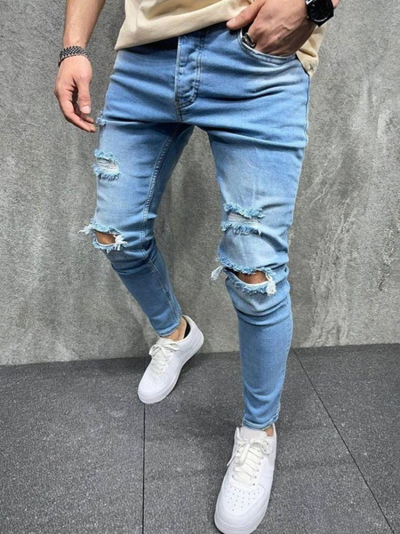 Απλό Μολύβι Παντελόνι Με Τρύπα European Mid Waist Casual Jeans