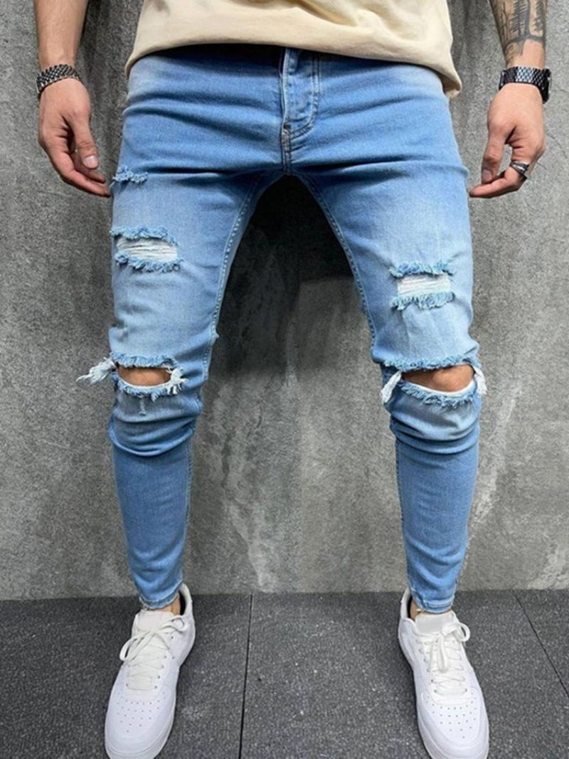 Απλό Μολύβι Παντελόνι Με Τρύπα European Mid Waist Casual Jeans