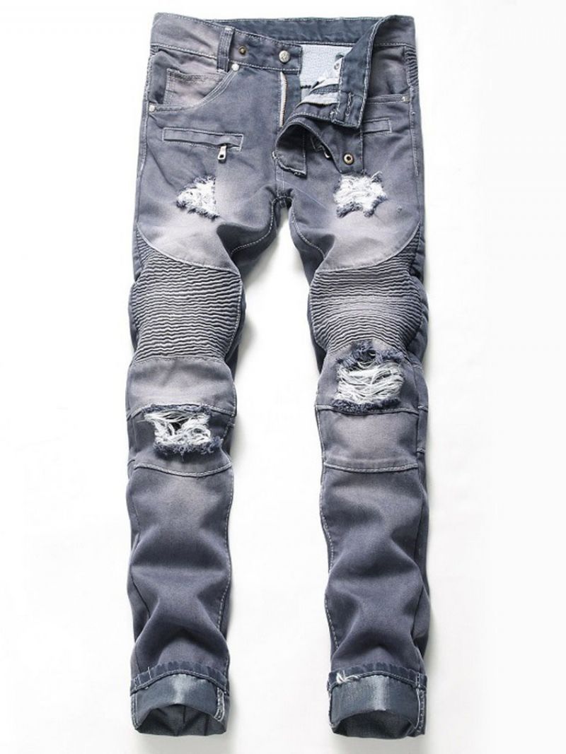 Απλό Πλισέ Slim Ανδρικό Casual Ripped Jeans