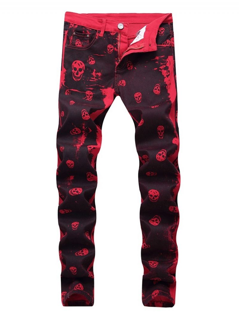 Εκτύπωση Skull Straight Zipper Casual Jeans