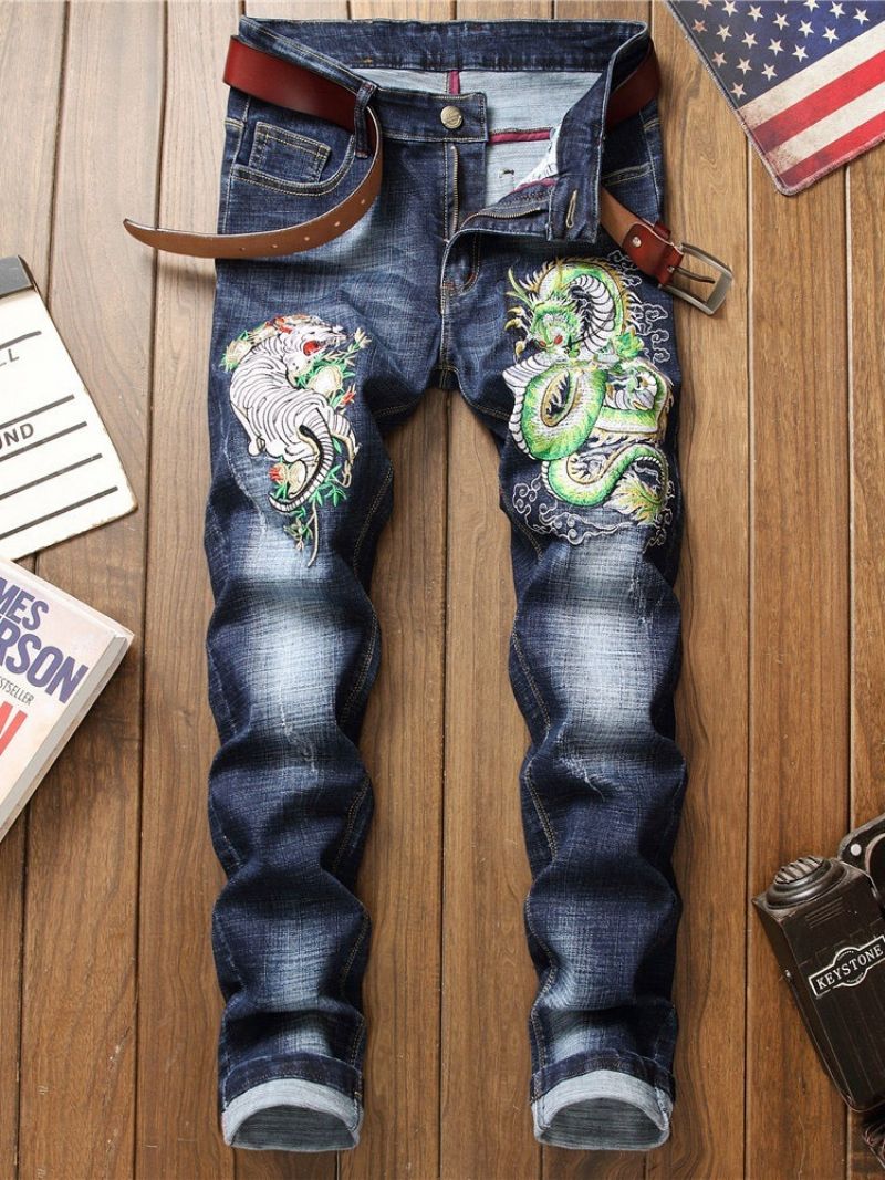 Κέντημα Μπλοκ χρώματος Zipper Fashion Jeans