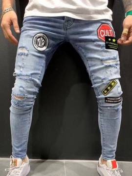 Μπλοκ χρώματος Hole Pencil Pants Fashion Ανδρικά Τζιν Με Φερμουάρ