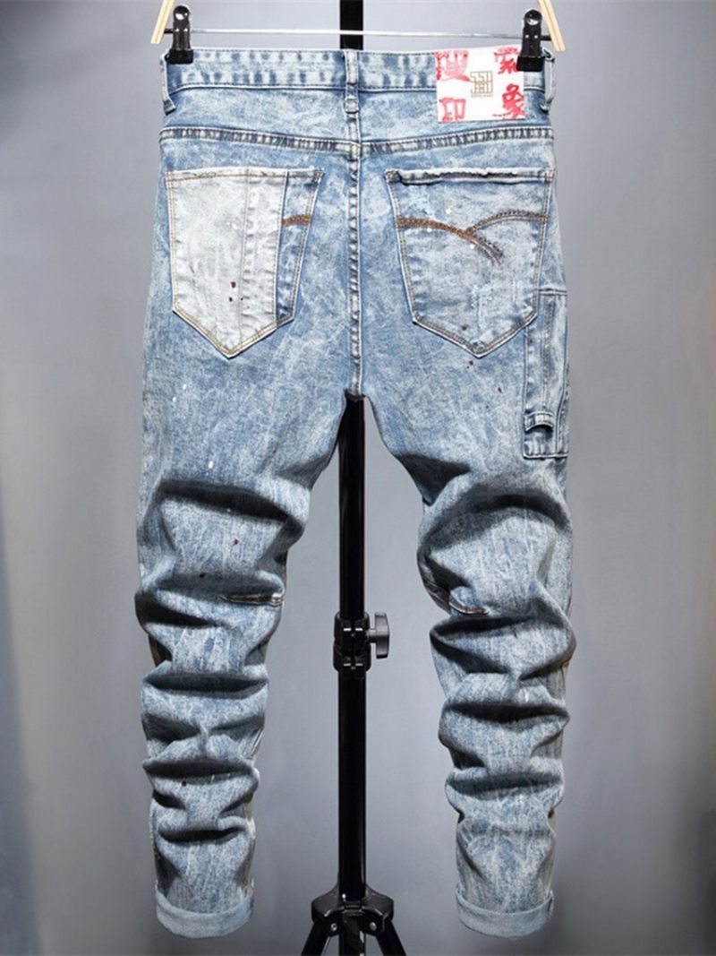 Μπλοκ χρώματος Worn Pencil Pants Casual Jeans Με Φερμουάρ