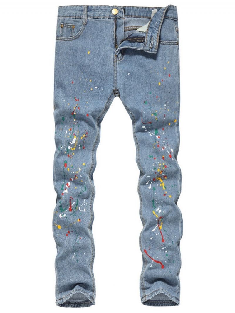 Paint Splatters Μπλοκ χρώματος Straight Zipper European Jeans