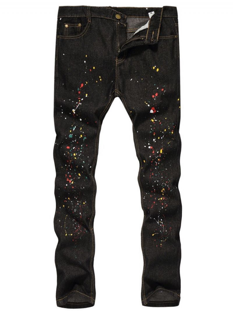 Paint Splatters Μπλοκ χρώματος Straight Zipper European Jeans