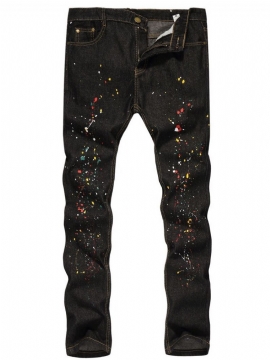 Paint Splatters Μπλοκ χρώματος Straight Zipper European Jeans