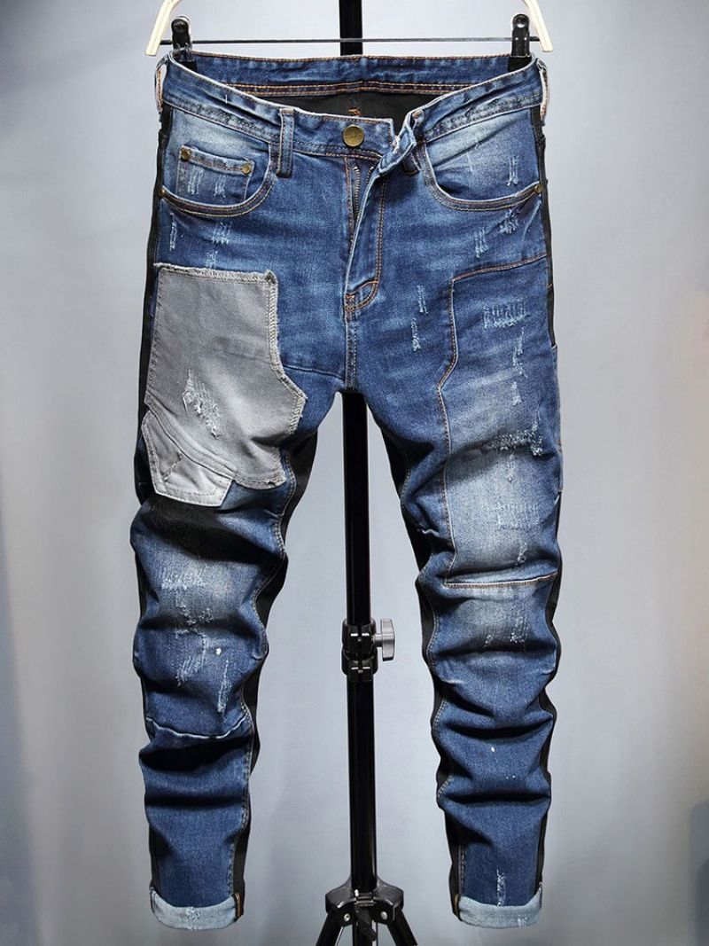 Pencil Pants Μπλοκ χρώματος Patchwork Mid Waist Casual Jeans