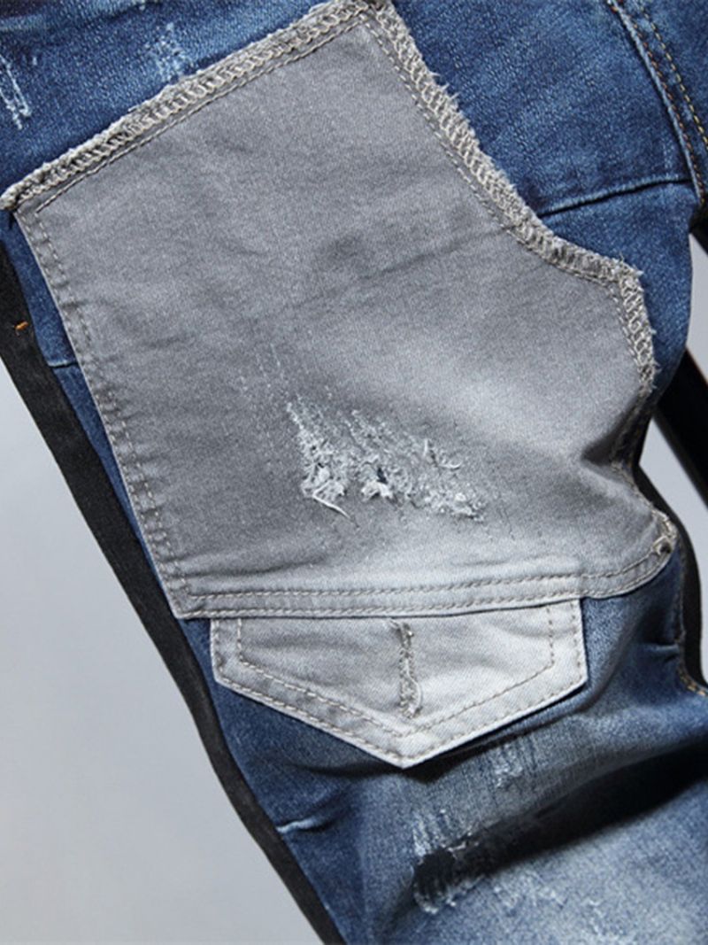 Pencil Pants Μπλοκ χρώματος Patchwork Mid Waist Casual Jeans