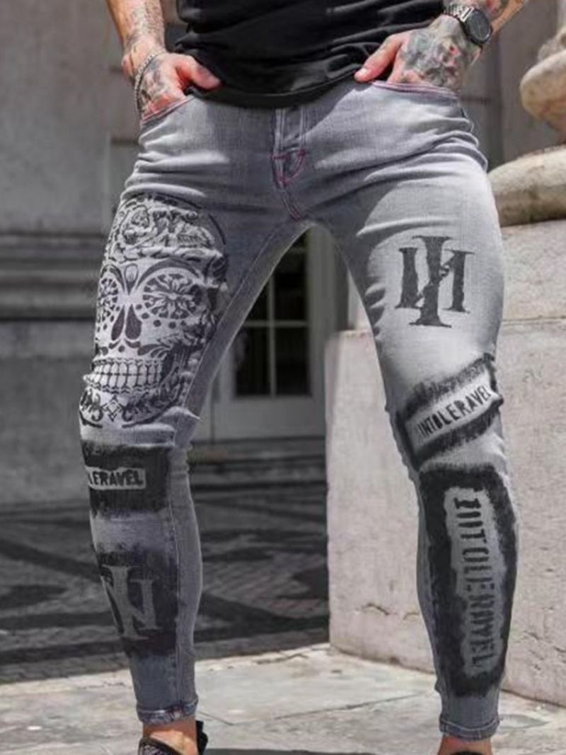 Skull Zipper Pencil Pants Zipper Ανδρικά Casual Τζιν