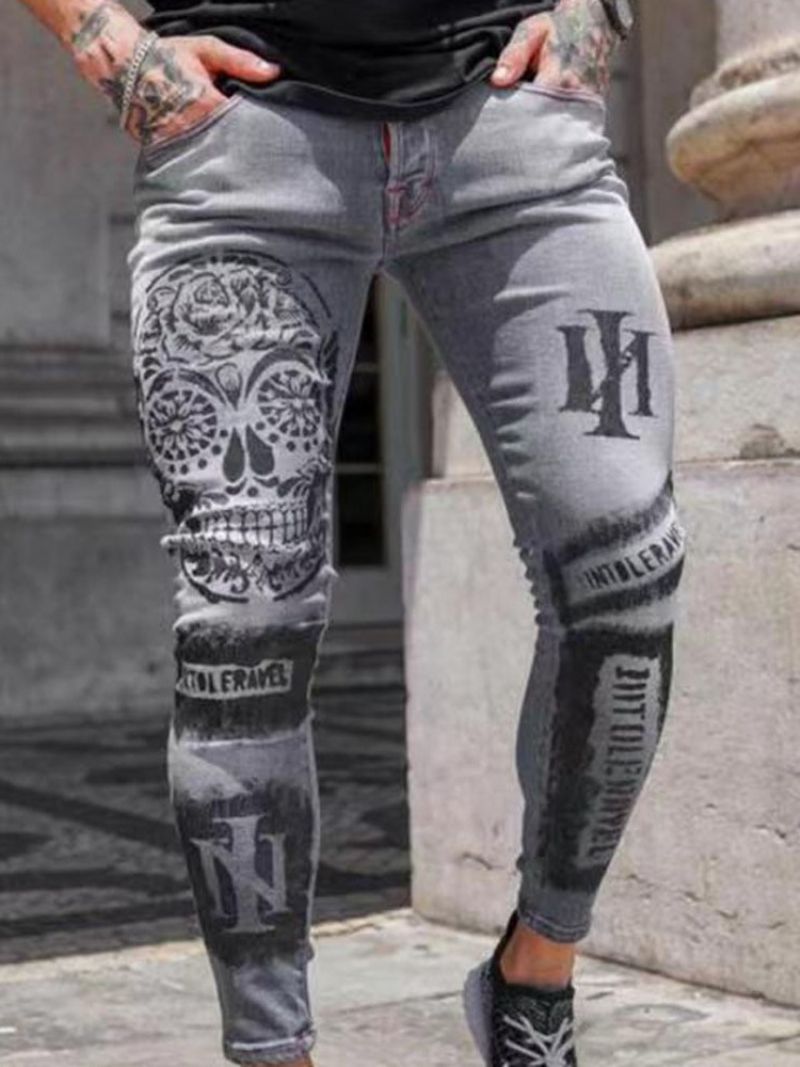 Skull Zipper Pencil Pants Zipper Ανδρικά Casual Τζιν