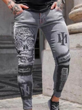 Skull Zipper Pencil Pants Zipper Ανδρικά Casual Τζιν