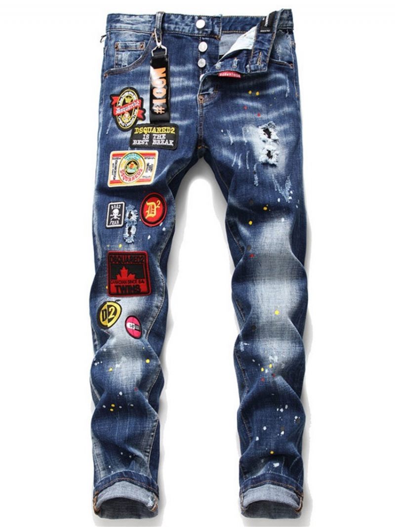 Straight Paint Splatters Casual Button Jeans