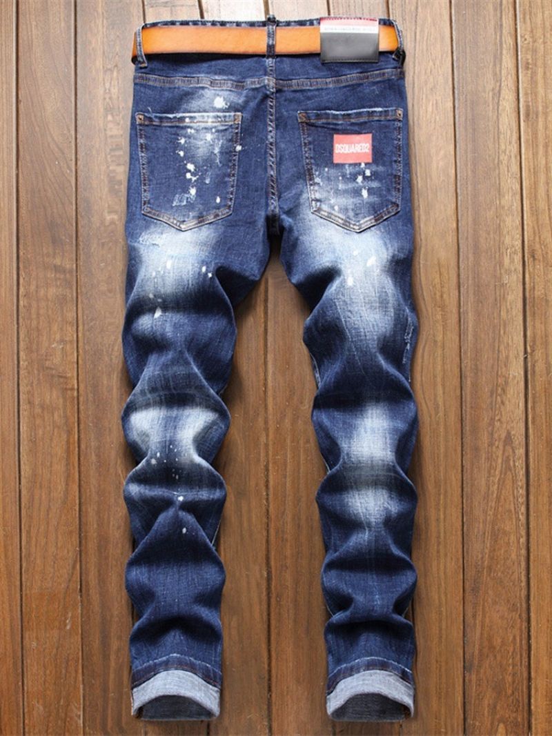 Τρύπα Μπλοκ χρώματος Zipper Fashion Jeans