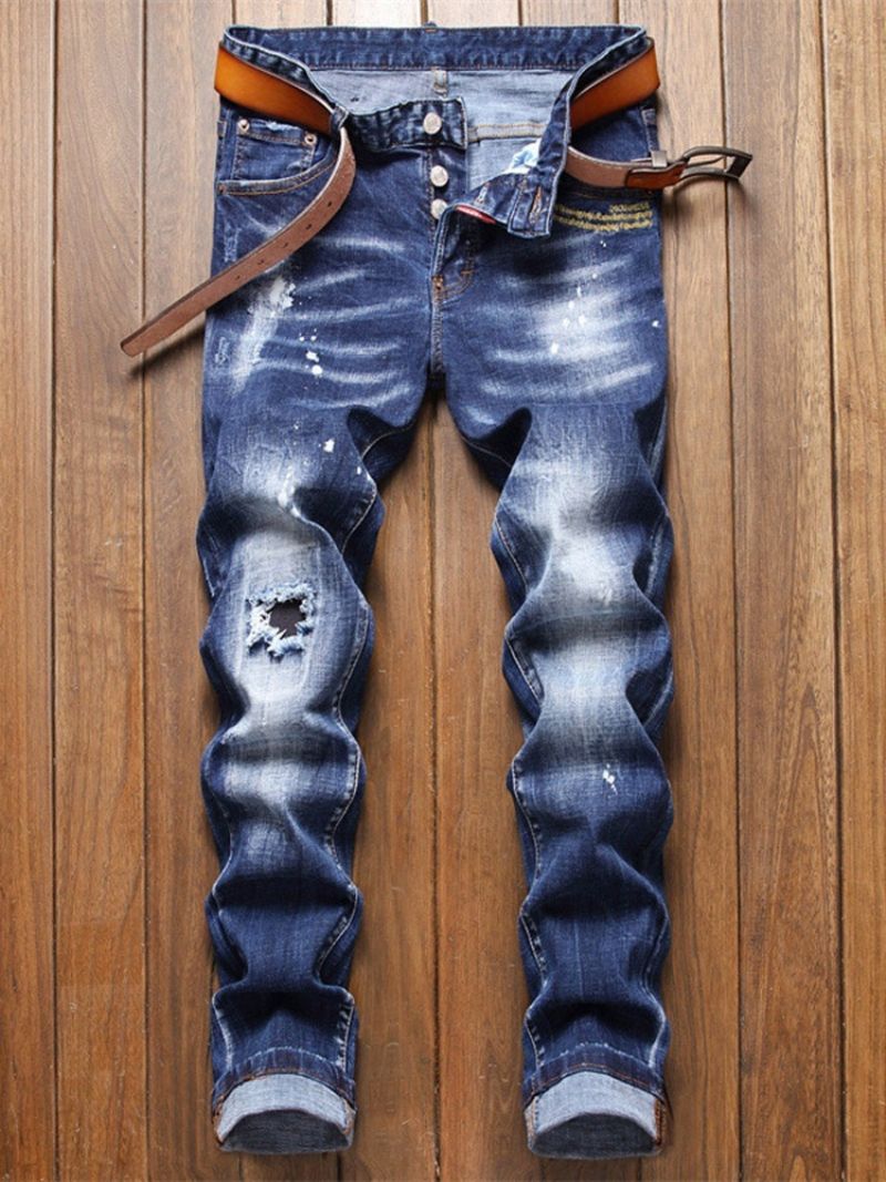 Τρύπα Μπλοκ χρώματος Zipper Fashion Jeans