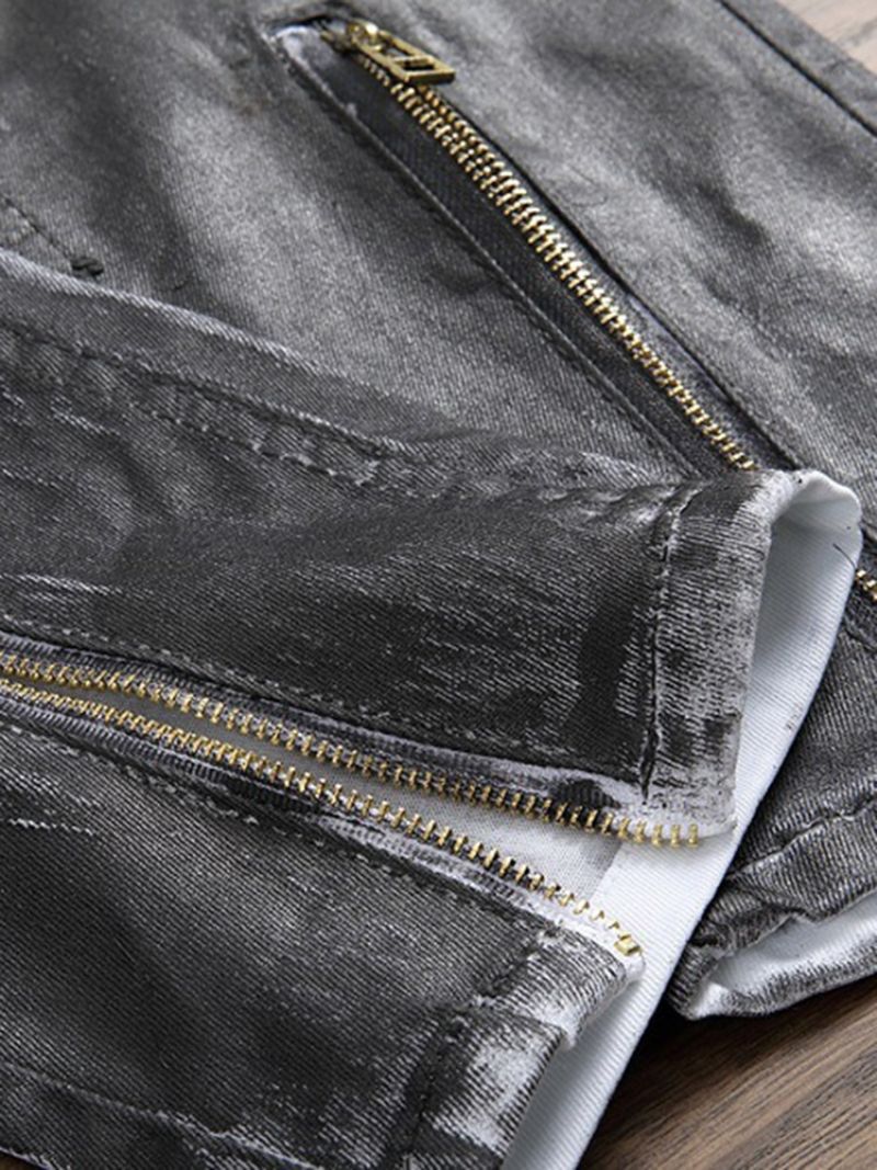 Zip Unique Patched Μπλοκ χρώματος Casual Ανδρικά Τζιν