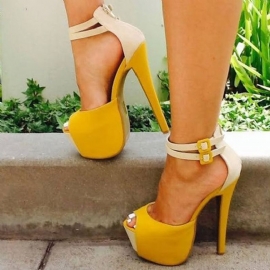 Μπλοκ χρώματος Zipper Peep Toe Platform Γυναικεία Παπούτσια Prom