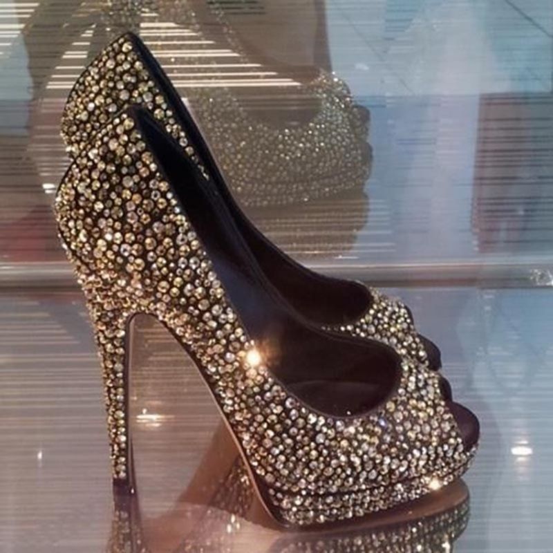 Rhinestone Peep Toe Platform Prom Παπούτσια