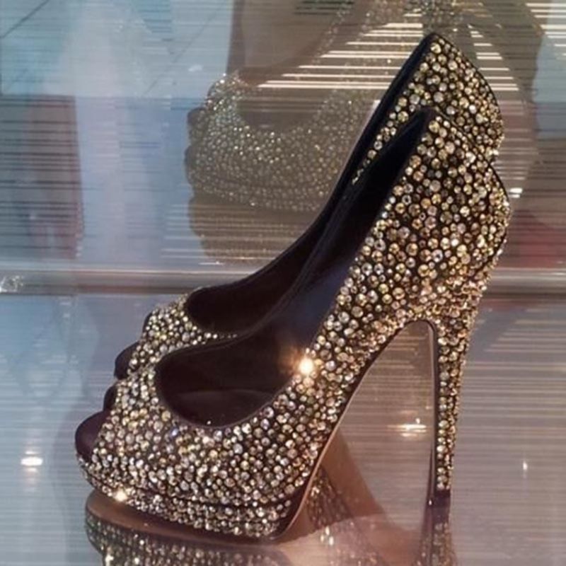 Rhinestone Peep Toe Platform Prom Παπούτσια