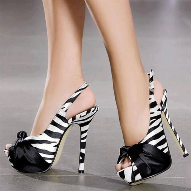 Zebra Patchwork Peep Toe Stiletto Sandals