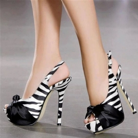 Zebra Patchwork Peep Toe Stiletto Sandals