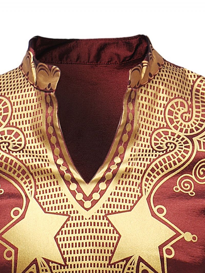 Ανδρικά Μπλουζάκια Casual T Της Αφρικής Μόδας Dashiki Golden Print