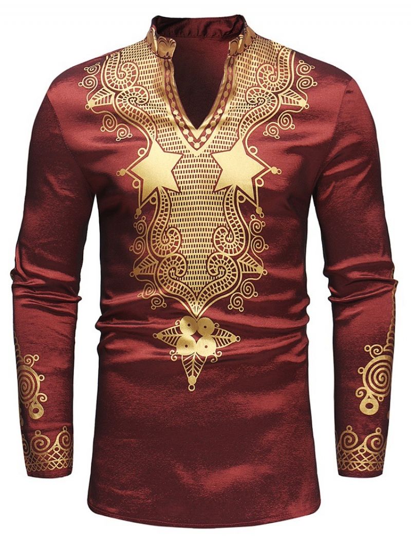 Ανδρικά Μπλουζάκια Casual T Της Αφρικής Μόδας Dashiki Golden Print