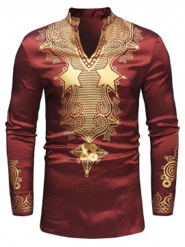 Ανδρικά Μπλουζάκια Casual T Της Αφρικής Μόδας Dashiki Golden Print