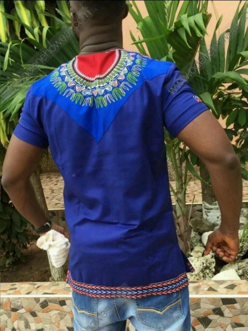 Ανδρικό Ίσιο Μπλουζάκι African Fashion Dashiki Print Με V Λαιμόκοψη