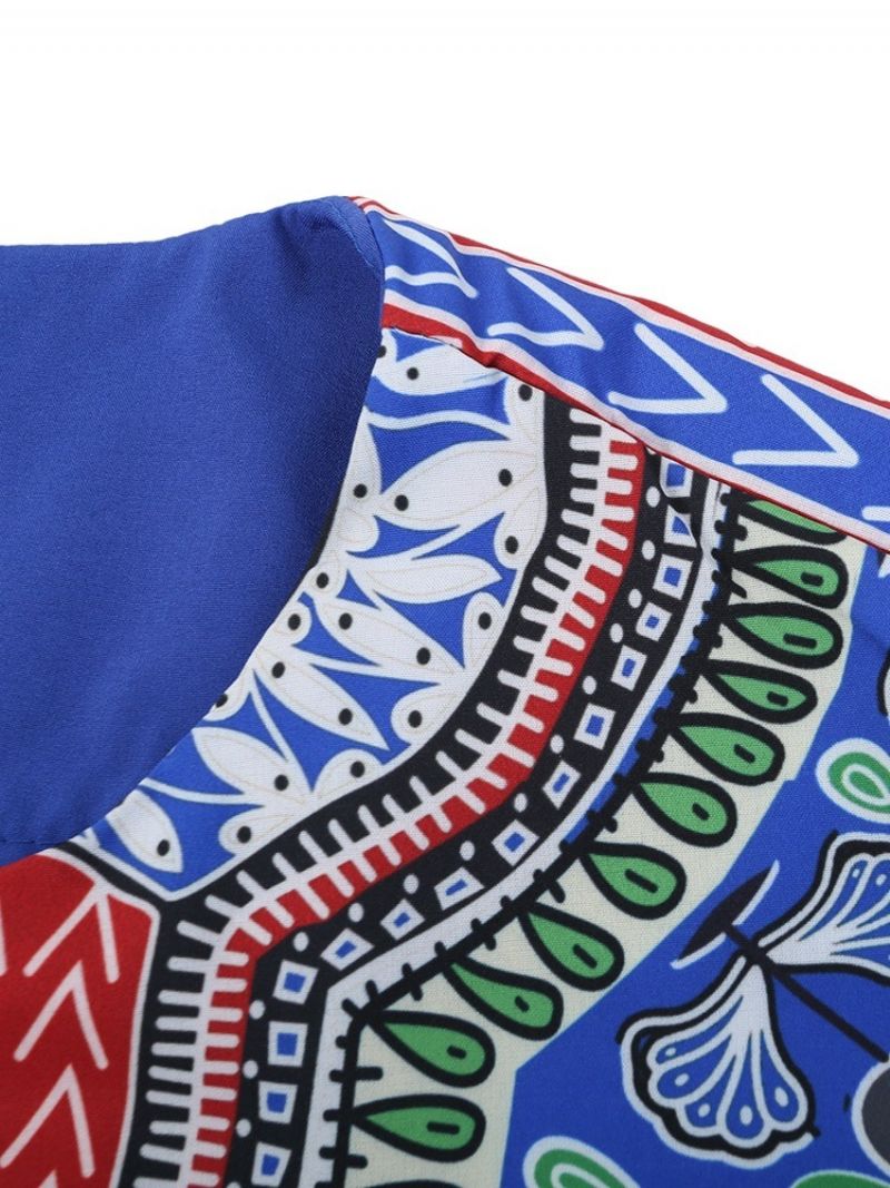 Ανδρικό Ίσιο Μπλουζάκι African Fashion Dashiki Print Με V Λαιμόκοψη