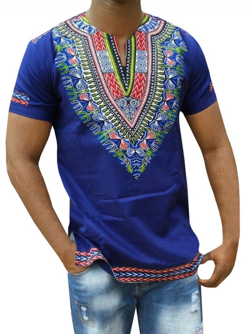 Ανδρικό Ίσιο Μπλουζάκι African Fashion Dashiki Print Με V Λαιμόκοψη