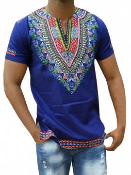 Ανδρικό Ίσιο Μπλουζάκι African Fashion Dashiki Print Με V Λαιμόκοψη