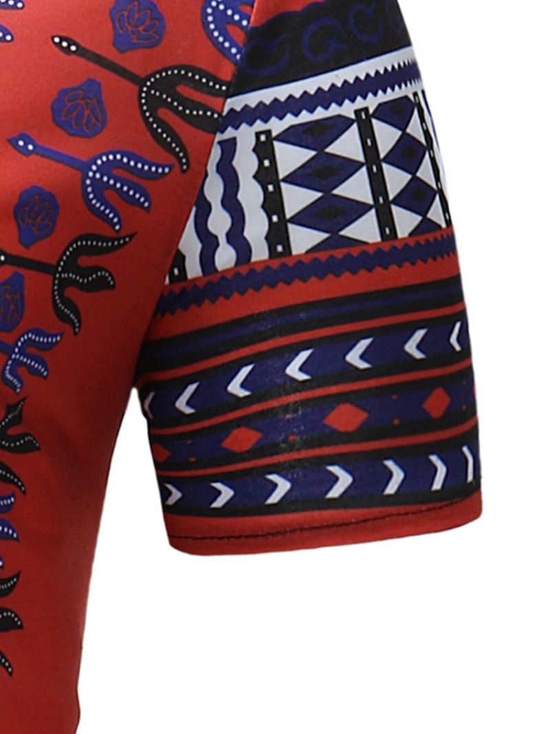 Ανδρικό Μπλουζάκι Με Σέσουλα African Fashion Dashiki Print Slim Fit