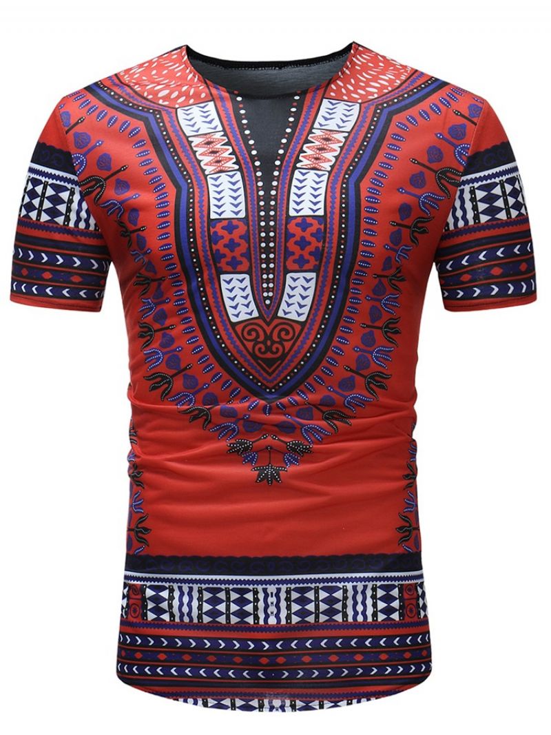 Ανδρικό Μπλουζάκι Με Σέσουλα African Fashion Dashiki Print Slim Fit