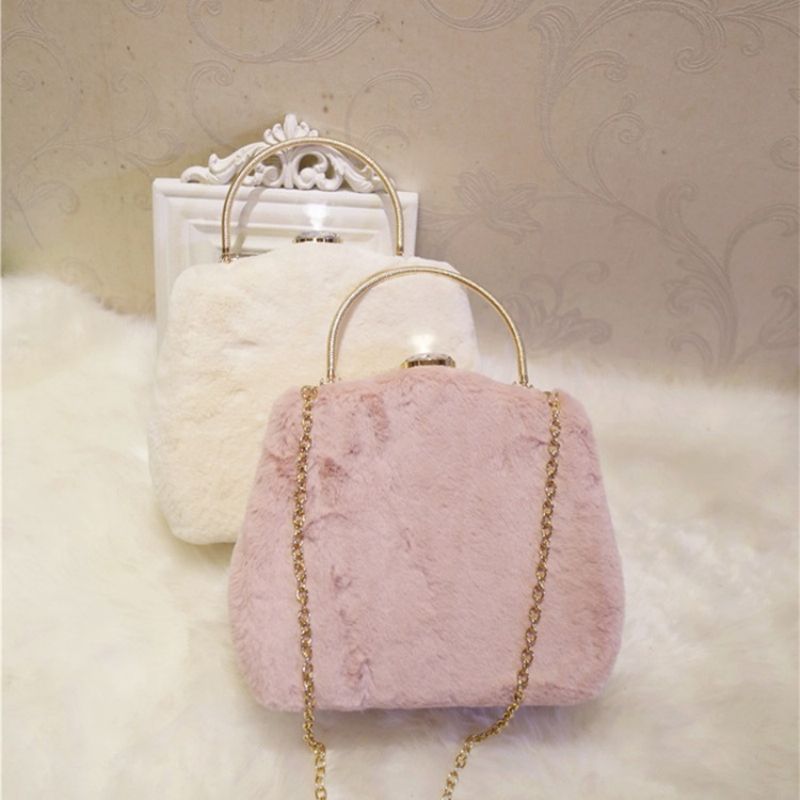 Chain Rabbit Hair Clutches & Evening Bags