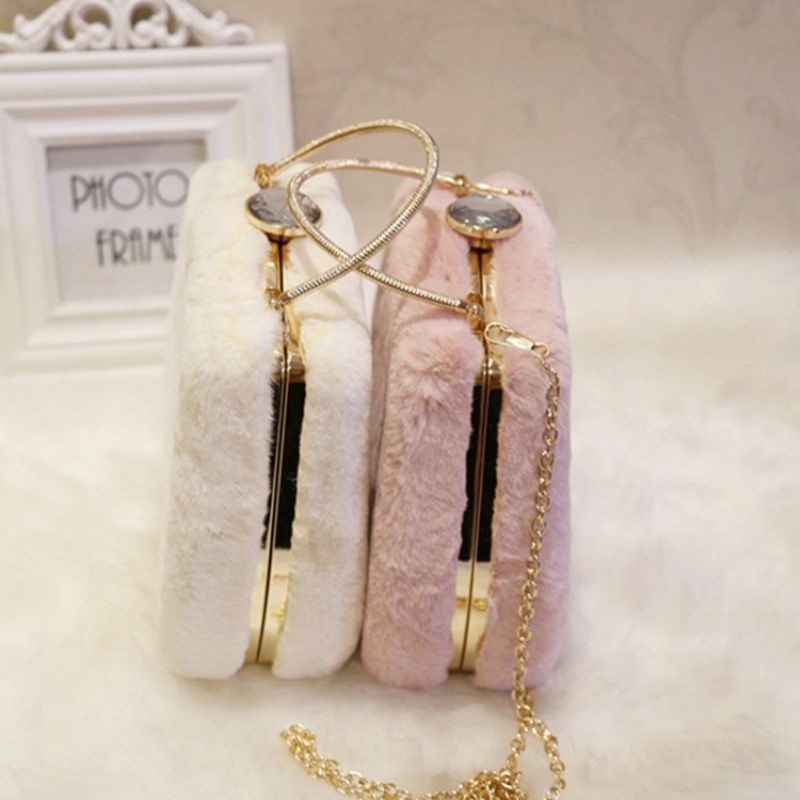 Chain Rabbit Hair Clutches & Evening Bags