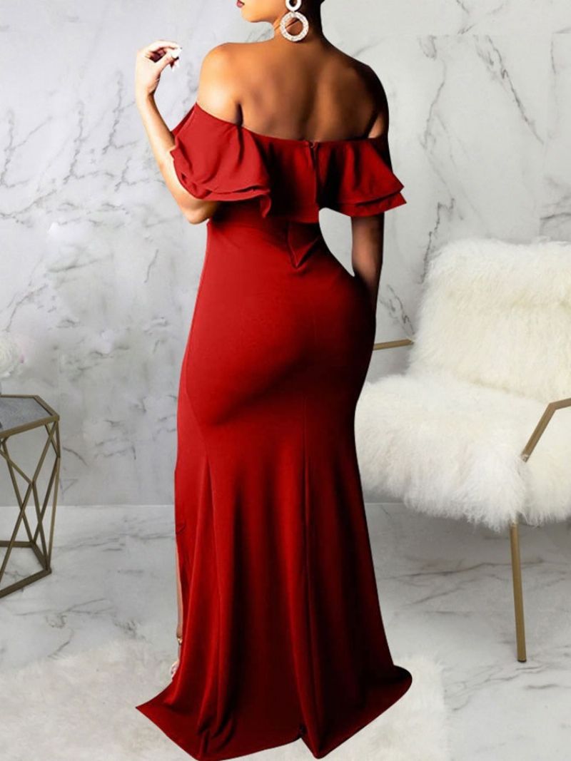 Falbala Κοντομάνικο Off Shoulder Mermaid Απλό Maxi Φόρεμα