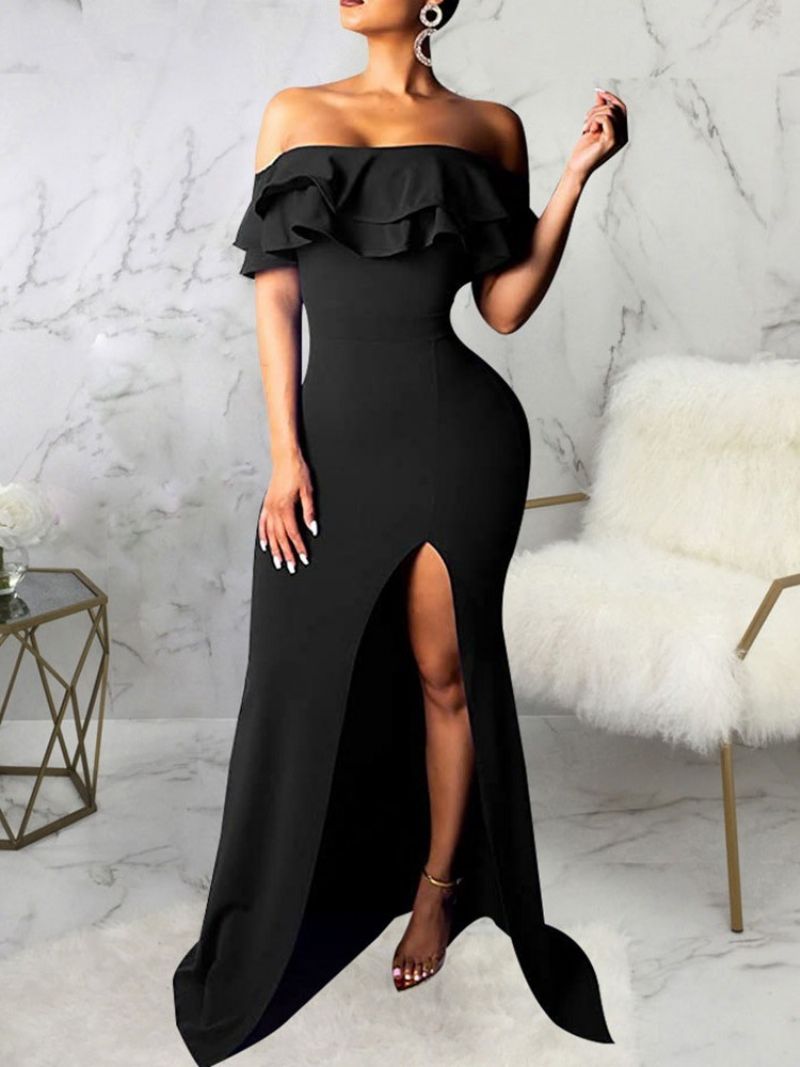 Falbala Κοντομάνικο Off Shoulder Mermaid Απλό Maxi Φόρεμα