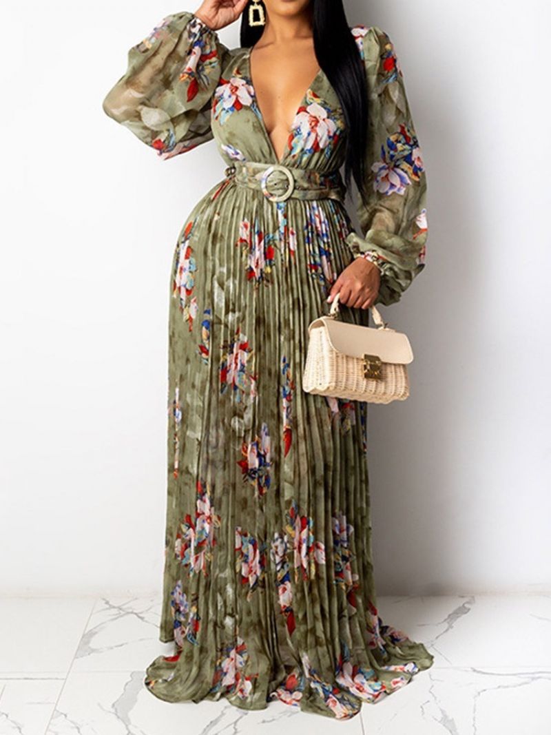 Floral Maxi Φόρεμα Με Τύπωμα V-Λαιμόκοψης Με Επέκταση Στο Πάτωμα