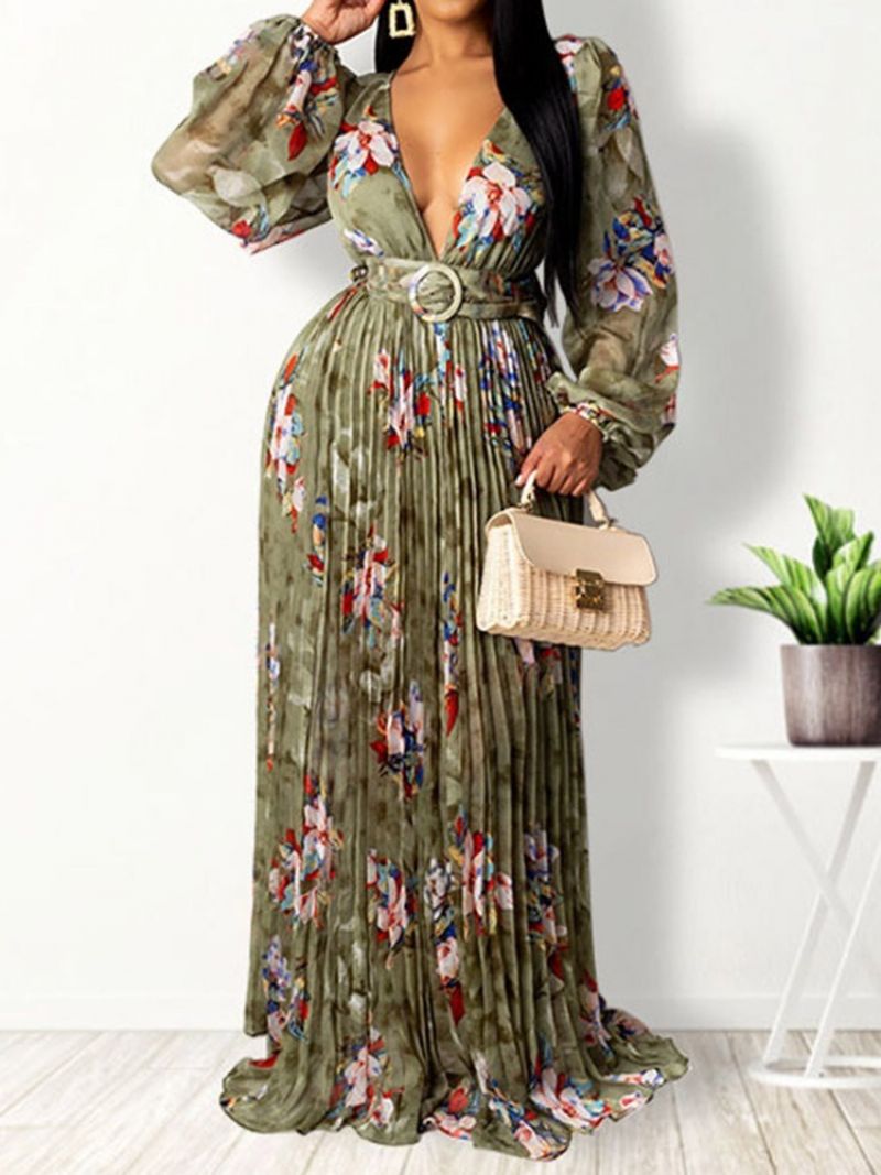 Floral Maxi Φόρεμα Με Τύπωμα V-Λαιμόκοψης Με Επέκταση Στο Πάτωμα