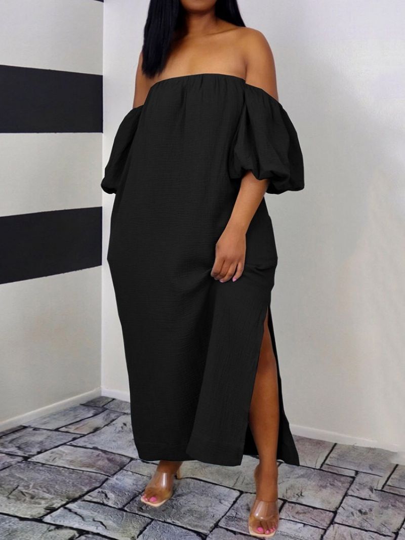 Κορεάτικο Μάξι Φόρεμα Off Shoulder Μανίκι Τριών Τετάρτων Στο Πάτωμα-Μήκος Πουλόβερ